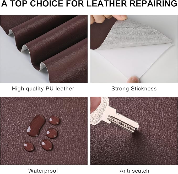 YAFLC Leather Repair Patch for Furniture, 4" x 63" Self Adhesive Leather Repair Kit Vinyl Repair Tape for Car Seat Sofa Jackets Couches Chair Brown