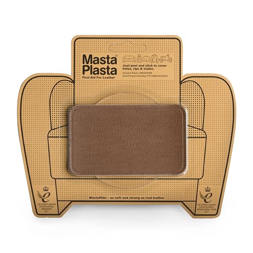 MastaPlasta Premium Leather Repair Patch - Tan 4" x 2.4" (10 x 6 cm). Your Instant Stick-On Upholstery-Quality Leather Repair Kit for Couches, Car Interiors, Bags & DIY