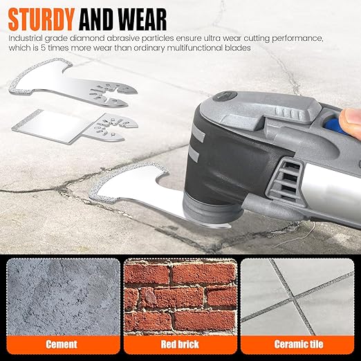 12PCS Diamond Oscillating Multi Tool Grout Removal Blades with 2 Adapters Multifunctional Grout Remover Blades Kit for Oscillating Tool