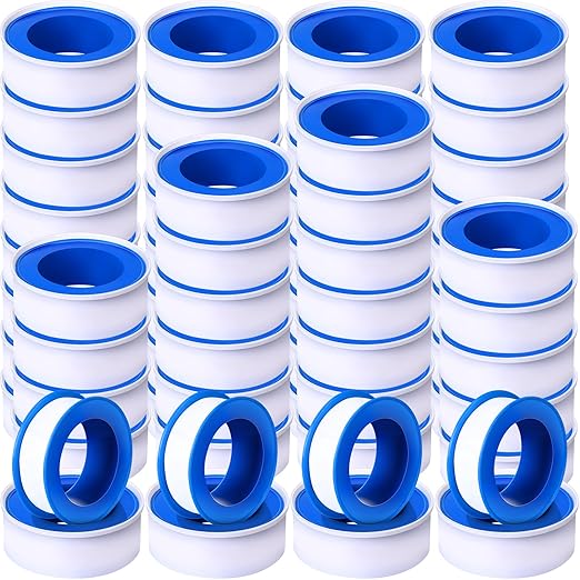 Pushglossy 50 Rolls PTFE Tape 1/2 x 520 Inches Plumbers Waterproof Sealant Plumbing Tape for Shower Head Repairing Water Pipe Sealing (White)