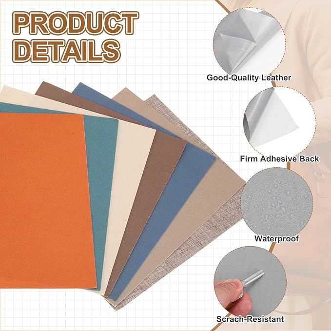 MECCANIXITY 2 Pcs Leather Repair Patch 8"x10" Self-Adhesive Leather Vinyl Repair Tape Kit for Furniture Couches Sofa Chair Car Boat Seats Jackets, Gray