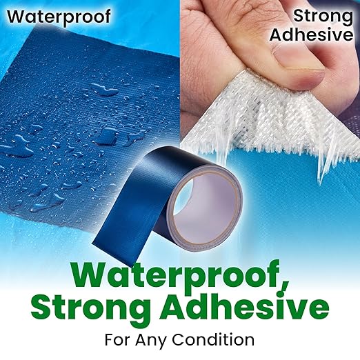 Awning Covers & Tarp Repair Tape - Waterproof Self Adhesive Patch Repair Kit | Patch Tapes for Awnings, Outdoor Canopies, Patio Awnings, Gazebos, Tents, RV, Canvas, Boat Covers (Blue, 3 Inch X 25 Ft)