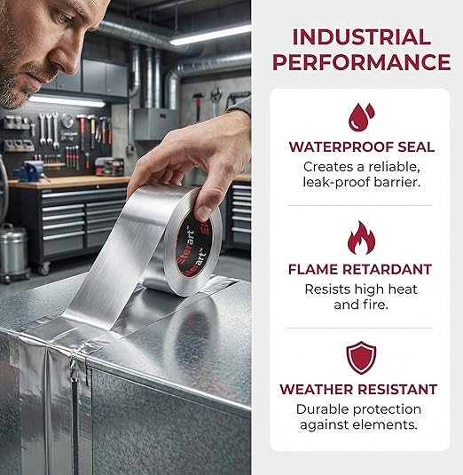ETERART Heavy-Duty Aluminum Foil Duct Tape - 2" x 20 Yds, High-Temp Seal for HVAC, Dryer Vents & Insulation, Stops Air Leaks & Resists Extreme Heat for Home Repair, Silver