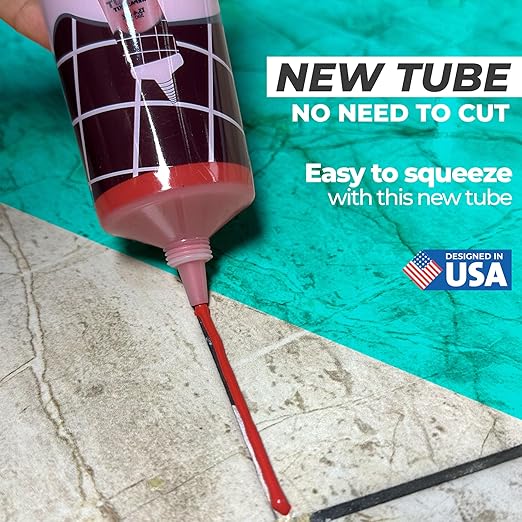 PentaUSA Tile Grout Repair Kit - Red Premixed Acrylic Sanded Grout, Water-Resistant Grout Filler for Bathroom&Shower, Kitchen Floor, Fast Drying, with Applicator, 13.4 oz (380g)