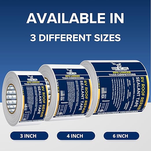 Buck RV Roof Sealant Tape – 2 Inch x 55ft, 40 Mil – Waterproof RV Tape for Roof Repair, Seams, Skylights, Vents & Window Leaks on Camper, Trailer & Boat, UV Resistant & Weatherproof, White, 1 Pack