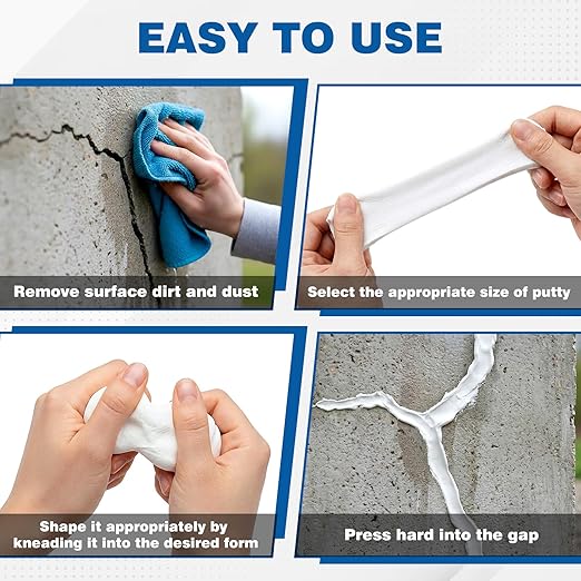 U0U Moldable Silicone Putty,Waterproof Multi Purpose Butyl Seal Putty Tape 66 x 0.6 Inches,Plumbers Duct Seal Putty for Sink Drain Gap Wall Repair (1, White)