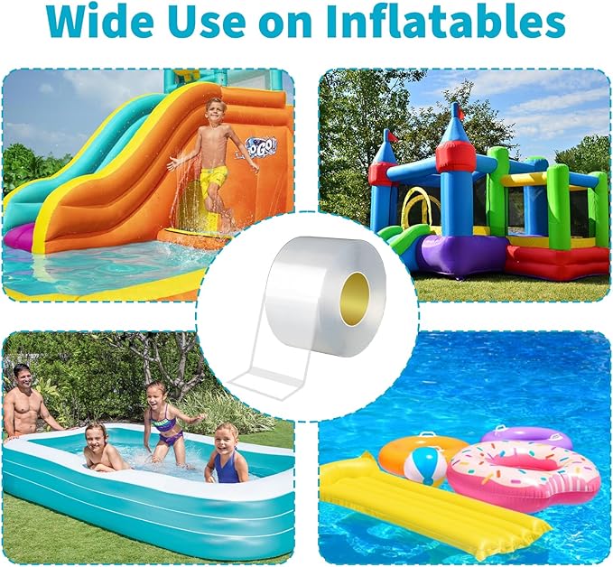 Pool Patch Repair Kit Compatible with Intex, Inflatable Repair Patch Kit for Above Ground Pool, Clear Wet Set Adhesive Tape, Ideal for Bounce House, Tent, Canopy, Air Mattress, 1.97 in x 16.4ft Roll