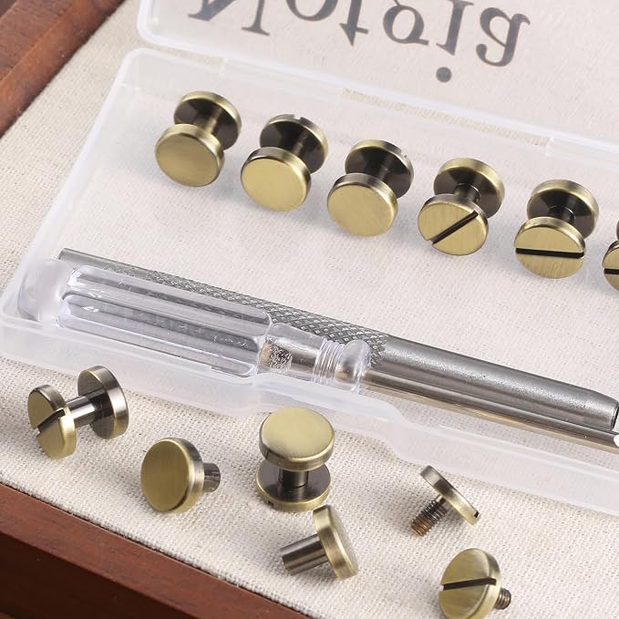 Notgia 6 Sets 10x6MM Brass Chicago Screws Rivets for Leather Binding Screws Studs Purse Hardware Spikes and Studs for Repair Decorate Clothing Shoes Belt Collar Leather Craft (Brushed Bronze)