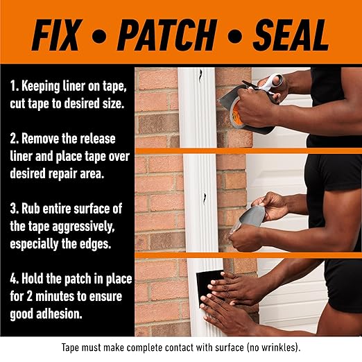 GORILLA Waterproof Patch & Seal Tape, Black Tape, 4" x 10' (Pack of 3) - Permanent Weather Resistant Seal for Leaks and Repairs