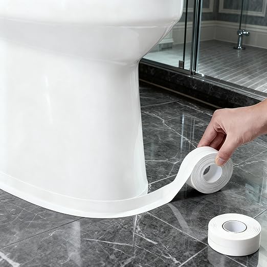 Dstorelhp 2 Rolls White Caulk Tape Waterproof Self Adhesive, Bathroom Peel and Stick Caulking Tape for Toilet Tub Shower Wall Trim, Easy to Install (1.5" x 10.5Ft)