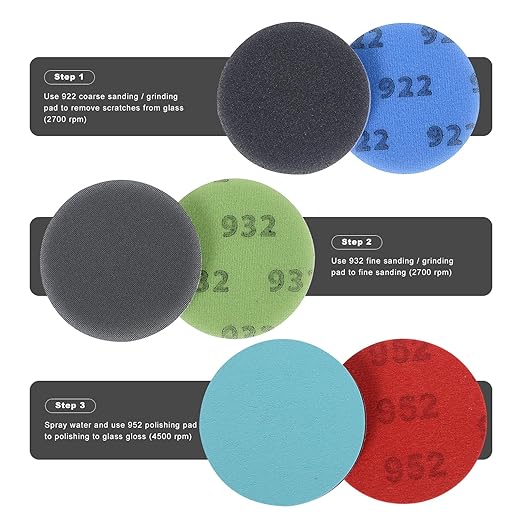 Glass Repair Kit Grinding Polishing Abrasive Disc Mesh Net Sanding Pads Kit for Glass Scratch Removal 3 inch 3Pcs/Pack