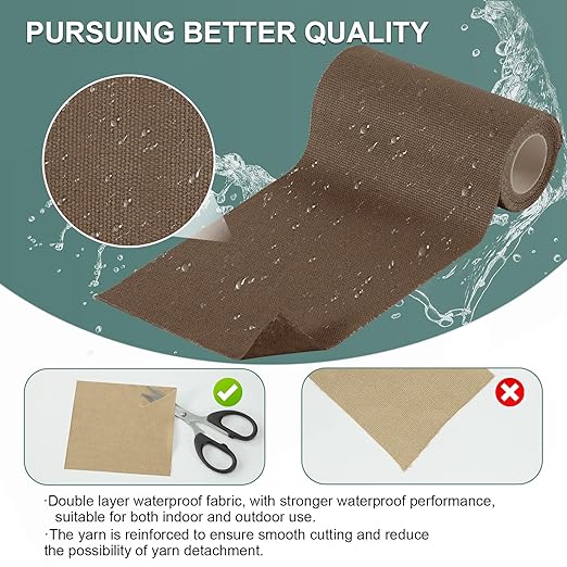 Linen Canvas Repair Tape, 4×63 Inches Brown Waterproof Self-Adhesive Patch for Outdoor Gear, Durable Fabric Tape for Boat Covers, Tents,Couch,Sofas, Sun Shades, Awnings, and Lounge Chairs