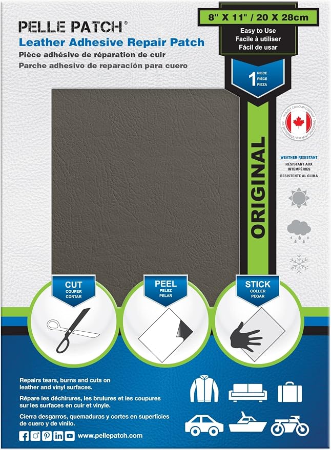 Leather Repair Patch for Car Seat - 25 Colors Available - Original 8x11 - Medium Grey