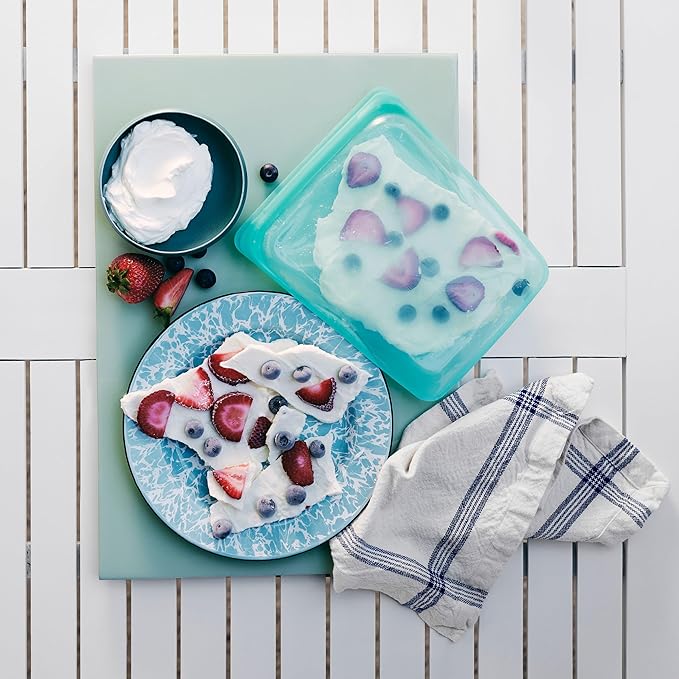 Stasher Silicone Reusable Food Storage Bags, 4-Pack, Reusable Freezer Bags, Microwave, Dishwasher, Oven Safe, Sous Vide, Premium Lunch Containers, Eco Friendly, Snack Bag, Food-safe Silicone, Aqua