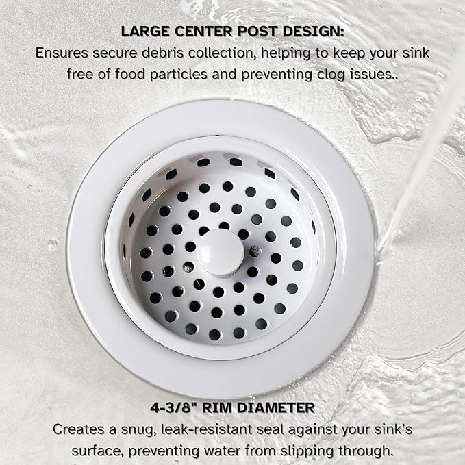 Westbrass D214-50 3-1/2" Post Style Large Kitchen Sink Basket Strainer, Powder Coat White