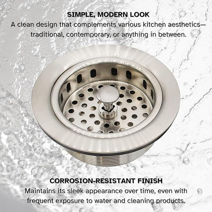 Westbrass D214-20 3-1/2" Post Style Large Kitchen Sink Basket Strainer, Stainless Steel
