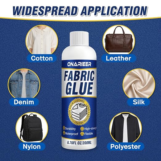 Fabric Glue Permanent Clear Washable - Instant Bond Leather Glue for Clothes Repairs Leather Crafts Upholstery Material Textile Felt Badges 200ml