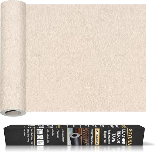 Self Adhesive Leather Repair Patch, Leather Patches for Furniture, Leather Repair Tape for Couch Sofa Car Seat Chair Furniture Repair, Leather Repair Kit (Beige-Litchi Grain, 17X30 Inch)