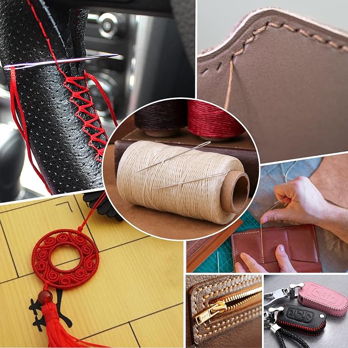 JeogYong 1mm Waxed Thread, 284 Yards 150D Flat Leather Sewing Thread, Hand Sewing Waxed Cord for Leather Craft, Bookbinding, Shoes Repairing (Red)