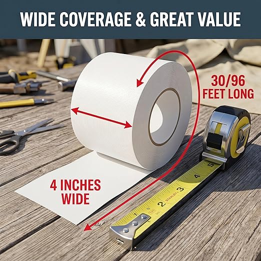 White Repair Tape - 8 Inch x 96 Feet Tent RV Awning Repair Tape Strong Adhesive Waterproof Tape Tarp Repair kit for Indoor/Outdoor Use, RV, Boat Etc.