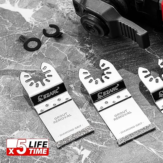 EZARC Diamond Oscillating Blade, Flush Cutting Oscillating Multi Tool Saw Blades for Grout Removal, Cleaning Mortar DO34F, 3-Pack