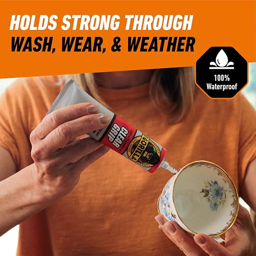 Gorilla Clear Grip Waterproof Contact Adhesive; Fast-Setting; Waterproof; Flexible; Permanent Bond; 3 Ounce Tube; Crystal Clear (Pack of 3)