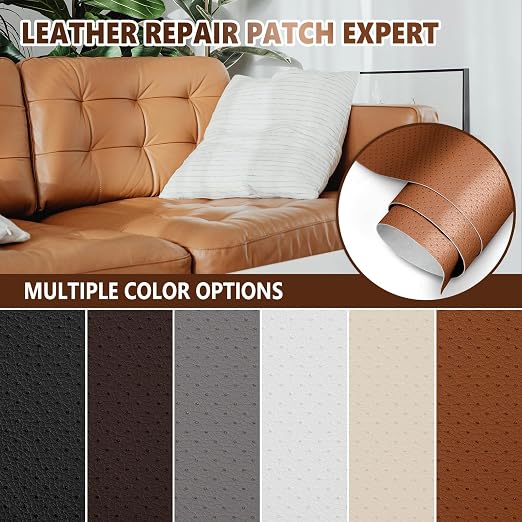Leather Repair Patch, Breathable Perforated Self Adhesive Repair Patch, Furniture Couch Car Seats Office Chairs Sofa Repair Refurbished Faux Leather Patch (Light Brown,7.8x11.8 inch)