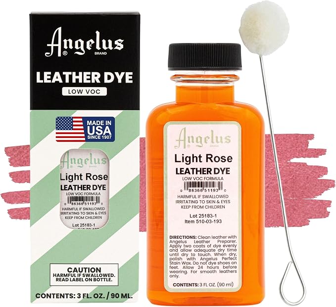 Angelus Leather Dye - Flexible Leather Dye for Shoes, Boots, Bags, Crafts, Furniture, & More 3oz, Dauber Included (Light Rose)