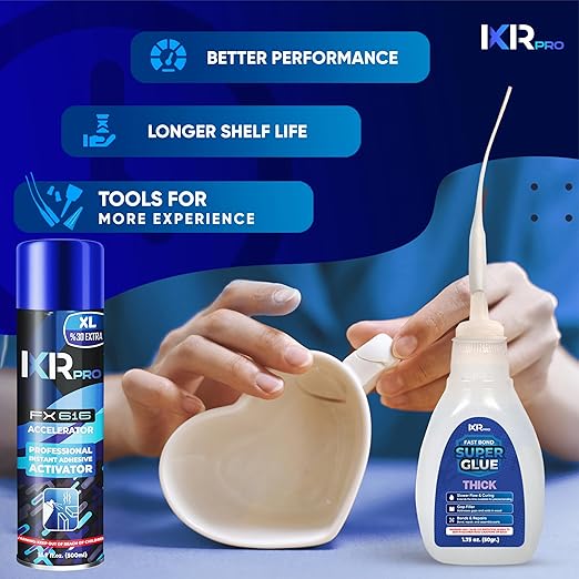 CA Glue with Activator Kit 1.75 oz Thick Viscosity Cyanoacrylate Glue 16.9 oz Activator Spray Heavy-Duty SuperGlue for Gap-Filling, Wood, Metal, Plastic, Furniture Repair, Vertical, Overhead Surface