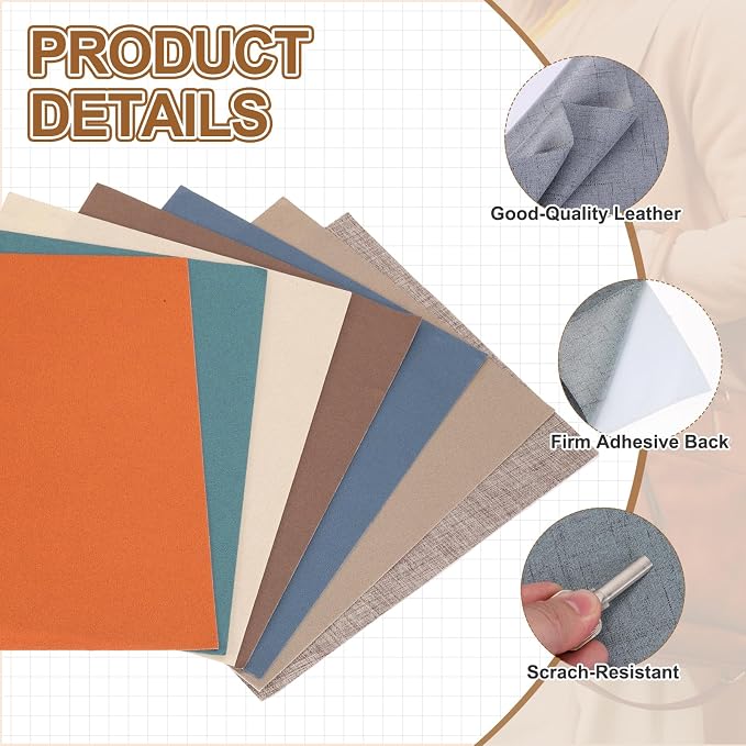 MECCANIXITY 2 Pcs Leather Repair Patch 8"x10" Self-Adhesive Leather Vinyl Repair Tape Kit for Furniture Couches Sofa Chair Car Boat Seats Jackets, Linen Blue