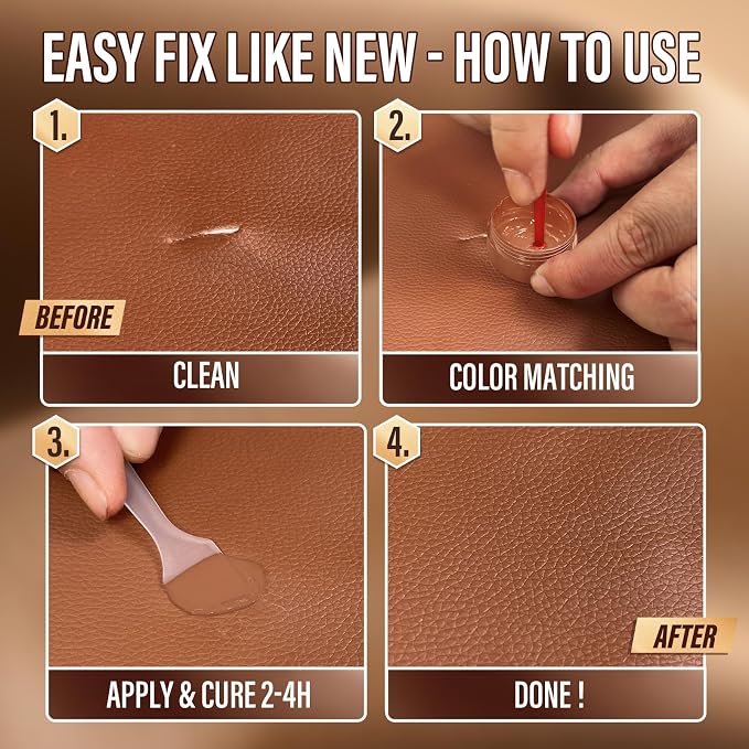 KIKYO Brown Leather Repair Kit, Faux Leather Chair & Couch Repair Kit for Furniture, Sofa, Purse, Belt, Super Easy Match Colors and Fix Scratches, Tears, Fade, Holes on PU, Genuine & Pleather