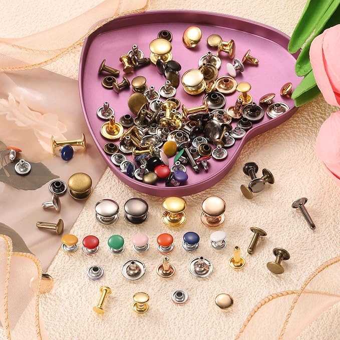 uxcell 120 Sets Leather Rivets, 8mm Double Cap Rivets, 6mm Height Tubular Metal Studs for Leather Craft Repair and Decoration DIY Clothes, Shoes, Bags, Belts, Orange