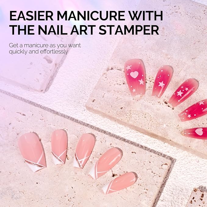 MelodySusie French Nail Stamper, Nail Stamper Kit, Silicone Nail Stamp, Long and Short Stampers with Scrapers, 4PCS Nail Stamper Tool for French Manicure DIY Home Nail Design Salon, Purple
