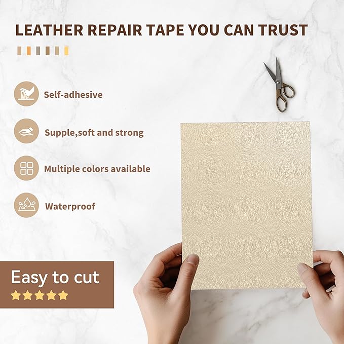 TIANLDD Leather Repair Tape,16 x 80 Inches Self Adhesive Leather Repair Patch，Leather Repair Kit for Furniture，Couches,Car Seats,Cabinets,Handbags(Beige-Fine Lines)
