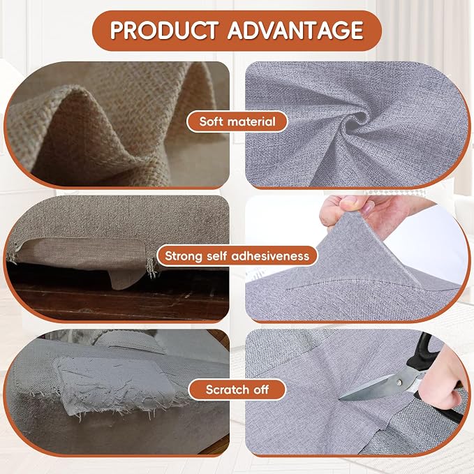 Linen Fabric Repair Tape 16x79 Inch, Self Adhesive Couch Patch Repair Fabric Tape for Furniture, Linen Patch Kit for Couch, Carpet, Upholstery, Chair, Sofa, Cushion, Bag (Light Grey)