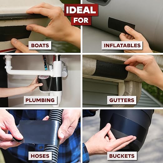 XFasten Waterproof Patch and Seal Tape, Black, 4-Inch by 10-Foot Roof and Gutter Rubber Repair Tape for Stop Leak Repair on Gutter, Roof, Boat, Pool Liner and HVAC – Waterproof and Puncture-Resistant