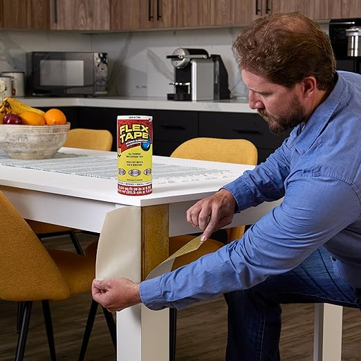 Flex Tape, Original Thick Flexible Rubberized Waterproof Tape - Seal and Patch Leaks, Works Underwater, Indoor Outdoor - Home RV Roof Plumbing and Pool Repairs, White, 4 in x 5 ft, Pack of 2