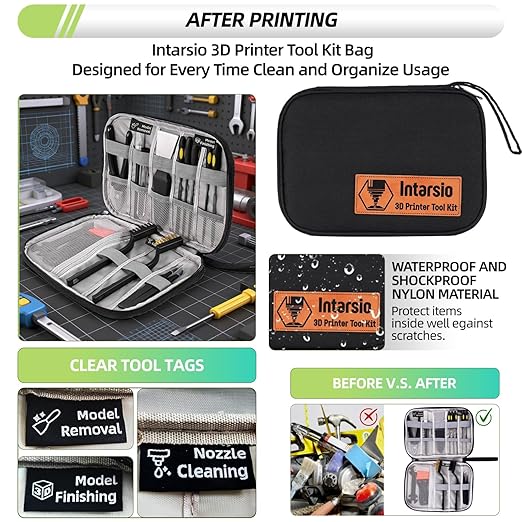 3D Printer Tools Kit, 34pcs 3D Printer Accessories for All FDM/SLA Printers Includes Nozzle Cleaning, Removal Scrapers, Finishing Tools, 5 Types of Files,Brushes, Wire Cutter, Engraving Knife