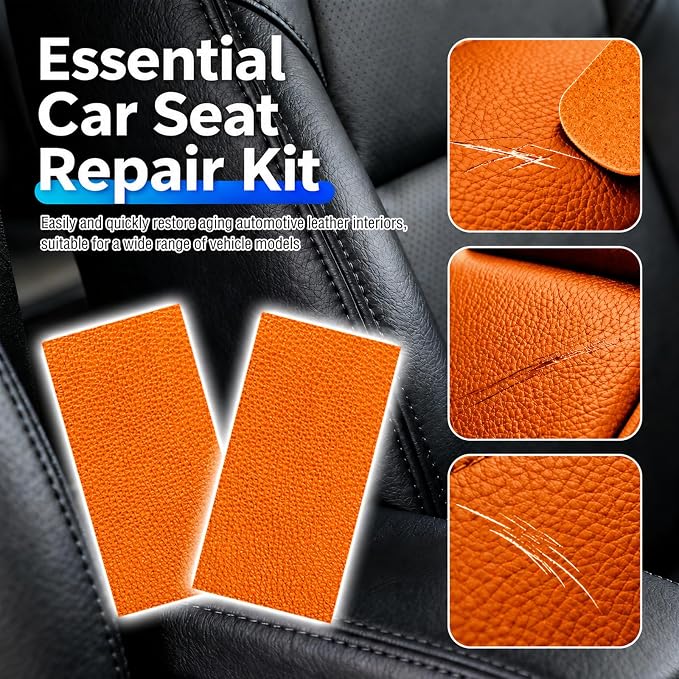 2PCS PU Leather Patch for Car Seat Repair,Self-Adhesive Leather Repair Patch Tape Vinyl Repairs Kit,Portable Car Leathers Repairs Kit for Cars Upholstery Seat,Furniture (Orange)