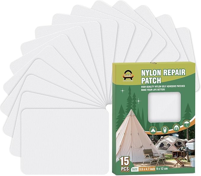 OAZ 15 Pieces 3.5 x 4.7 inch Nylon Repair Patches Nylon Fabric Patch Self-Adhesive Tent Repair Tape Waterproof Lightweight Repair Patches Repair Patch Kit for Clothing Down Jacket Bag (White)