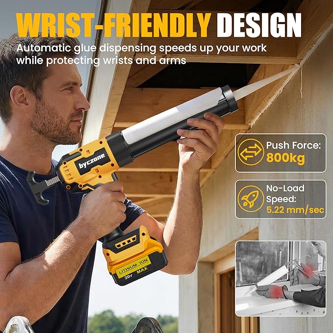 Electric Caulking Gun Compatible With Dewalt 20V Max Battery, 10 Oz Cordless Caulk Gun with 6 Adjustable Speed, LED Light, Battery Powered Caulking Gun for Filling, Sealing, Repair (TOOL ONLY)