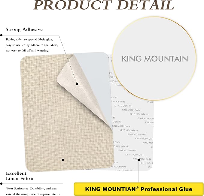 KING MOUNTAIN Coarse Linen Fabric Patches, Self-Adhesive, 12x40 Inch, Multi Color, for Sofa & Furniture Repair