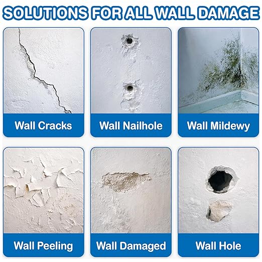 Drywall Repair Kit – 4.23 oz Tube + 8.47 oz Putty Jar with 2×2″&4×4″ Wall Patch Mesh, Dual Scrapers & 2 Sandpapers| Fast-Dry Spackle & Sheetrock Crack Filler for Wall, Ceiling, Plaster Repair