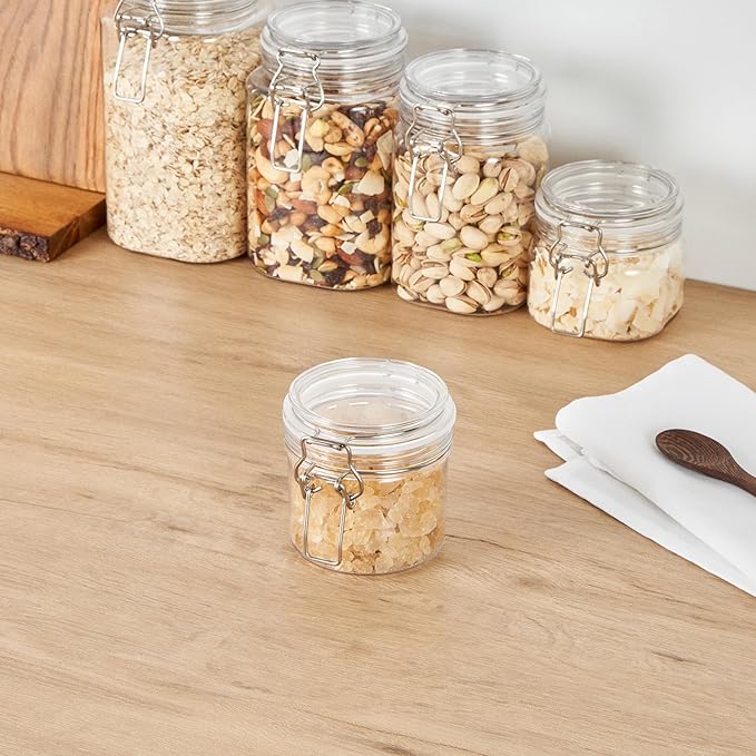 Restaurantware Food Container 2 Count 11.9 oz Plastic Airtight HInged Lid Jar Storage Canister Clear Wide Mouth