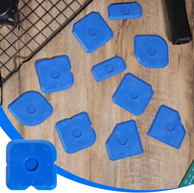 Giantree 10 Pcs Silicone Caulking Tool Set, Caulk Tool, Plastic Silicone Caulking Tools, Portable Sealant Scraper Window Sealant Smoothing Scraper for Kitchen Bathroom Floor Sink Joint (Blue)