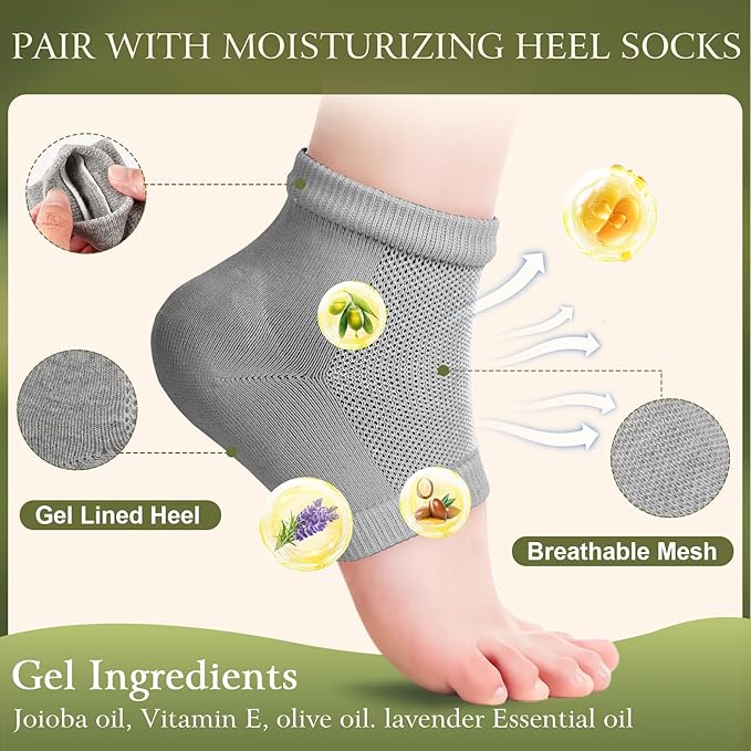 4 Pcs Cracked Heel Repair Set –Comes with 2 Repair Sticks & 2 Foot Care Socks, Rose & Jojoba Oil Heel Balm for Dry Cracked Feet, No-Mess Applicator, Travel-Friendly