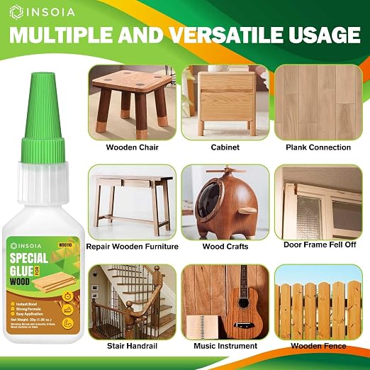 Wood Glue, 30g Clear Woodworking Adhesive for Furniture Repair and DIY Crafts – Super Instant Glue, Fast-Drying, Waterproof, Heavy-Duty Bonding for Carpentry Projects