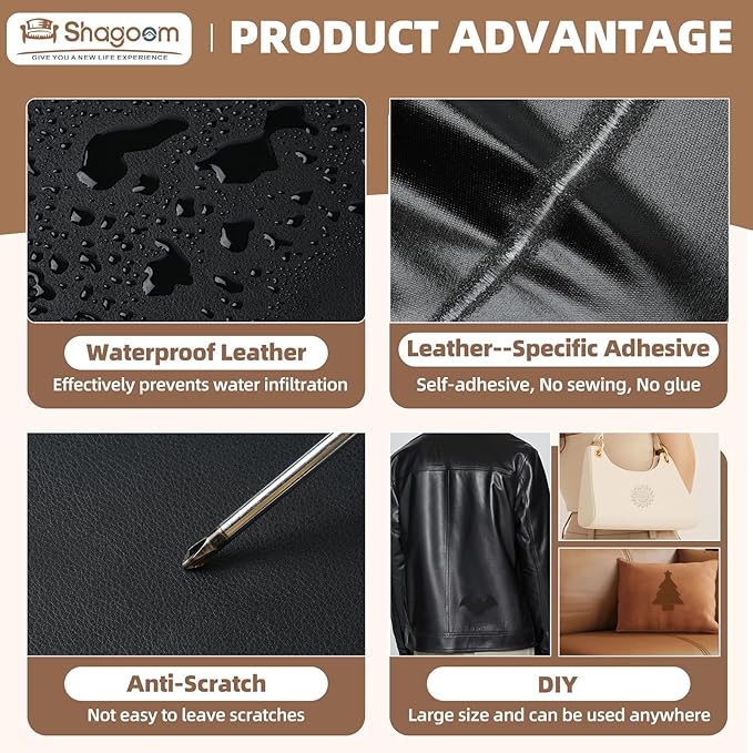 Shagoom Leather Repair Patch, 17X79 Inch Repair Patch Self Adhesive Waterproof, DIY Large Vinyl Patches for Couches, Furniture, Kitchen Cabinets, Wall （Beige, 17X79 Inch）