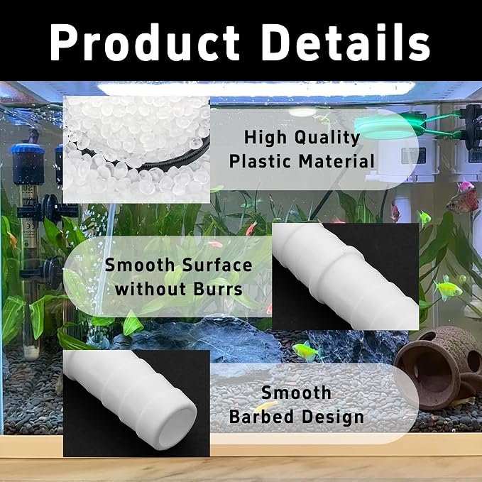 6Pcs 5/8" x 5/8" Plastic Hose Barb Fittings, Barbed Splicer Mender Joint Adapter Union Connectors for Aquarium, Household, Fuel, Gas, Liquid, Air Hose Repair