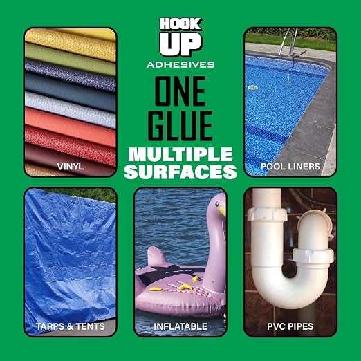HOOK UP Vinyl Cement – Waterproof Pool Liner Repair Glue for Vinyl & PVC, Fast-Drying Flexible Contact Cement for Inflatables, Air Mattresses, Boats, Tarps, Hot Tubs & Pool Patch Repairs (4 oz)